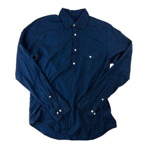 ETON Contemporary Navy Blue‎ Chelsea Slim 1/2 Button Up Mens Size Medium M